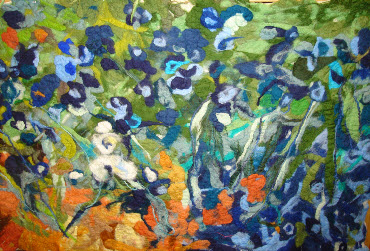 Van Gogh Irises on a Felt banner in multicoloured, vivid merino fleece