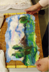Felt landscape picture of merino fleece