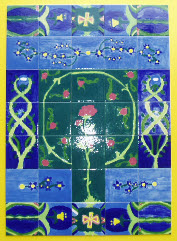 William Morris inspired tiled mural using brush on glazes