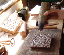 Mediaeval tile pattern filled with clay slip
