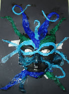 Tissue paper collage decorated colourful exotic mask