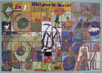 Tiles depicting National Trust knot gardens and King Charles 1st