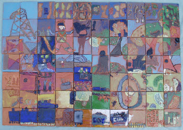 Tiles showing Coal mining, Roundheads and Cavaliers