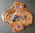 Joyful design drawn into wet clay tile