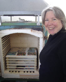 Fired tiles for an Islamic themed mural in the kiln