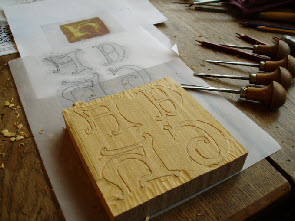 Traditional hand carved wooden block to stamp the tile pattern